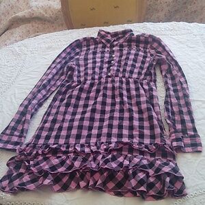 Victorias secret PINK pink and black plaid ruffle bottom embellished top size s